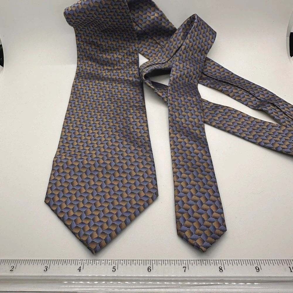 Dockers Silk Tie Geometric Pattern Blue Gold Business Casual Office Professional